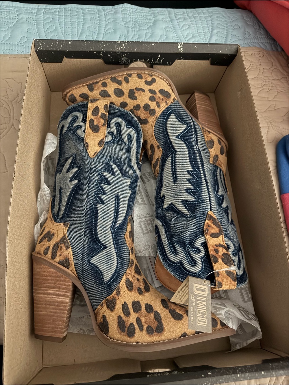dingo Leopard & Denim Western Heeled Boots